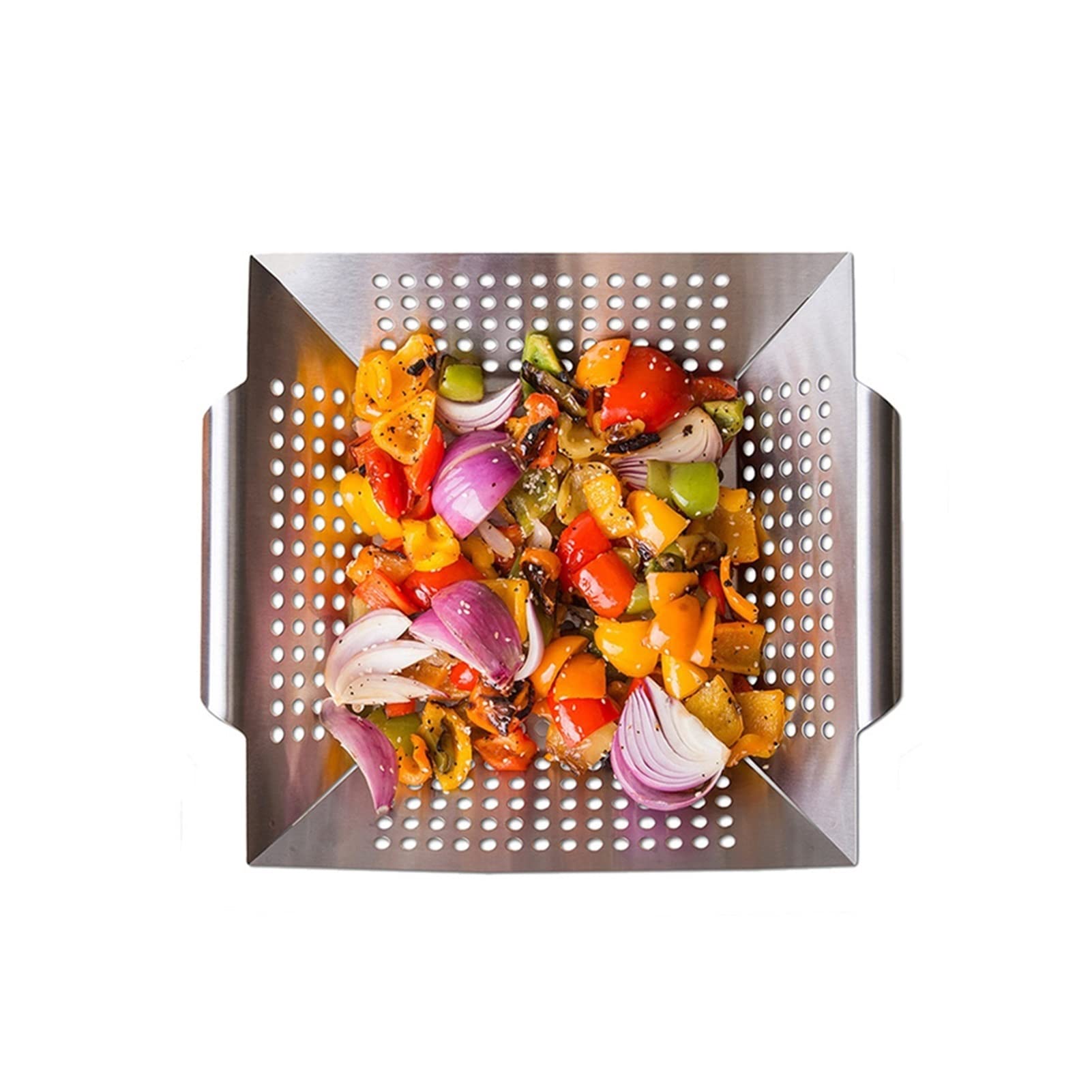 Perforowane kosze grillowe ze stali nierdzewnej - kosz grillowy na świeżym powietrzu, do grillowania warzyw, owoców morza i mięs, akcesoria do grillowania w kuchni /96(Small and Large)