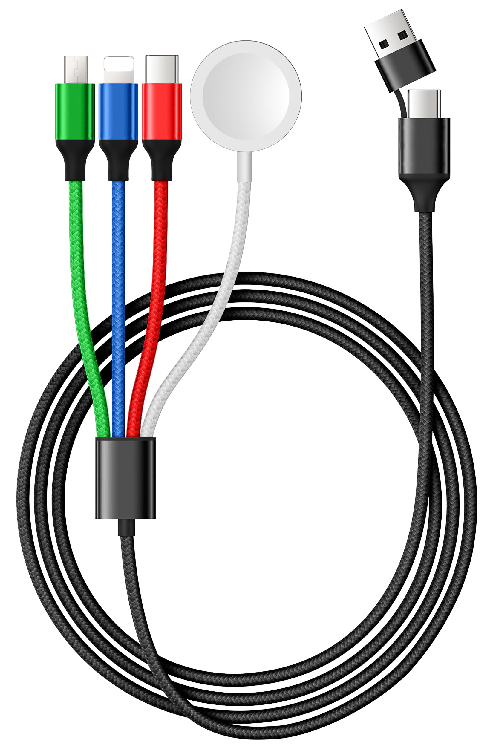 Temdan for Apple Watch Charger,4 in 2 USB C Cable for iPhone 16 Charger/Type C/Lightning/Micro USB,Multi Charging Cable Cord,Portable Travel Essentials Designed for iWatch Ultra/SE/10-1&iPhone 16-12