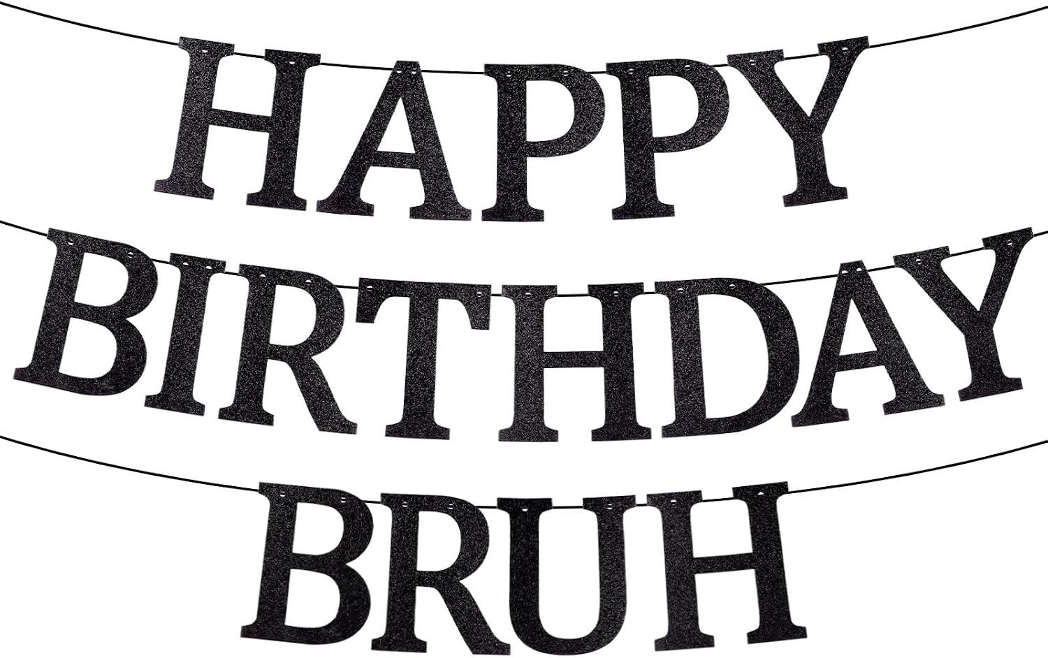 Happy Birthday Bruh Banner, Black Glitter Funny Teen Birthday Decorations Pre-Strung Teenager Decoration Banner for Kids Boys Party Supplies