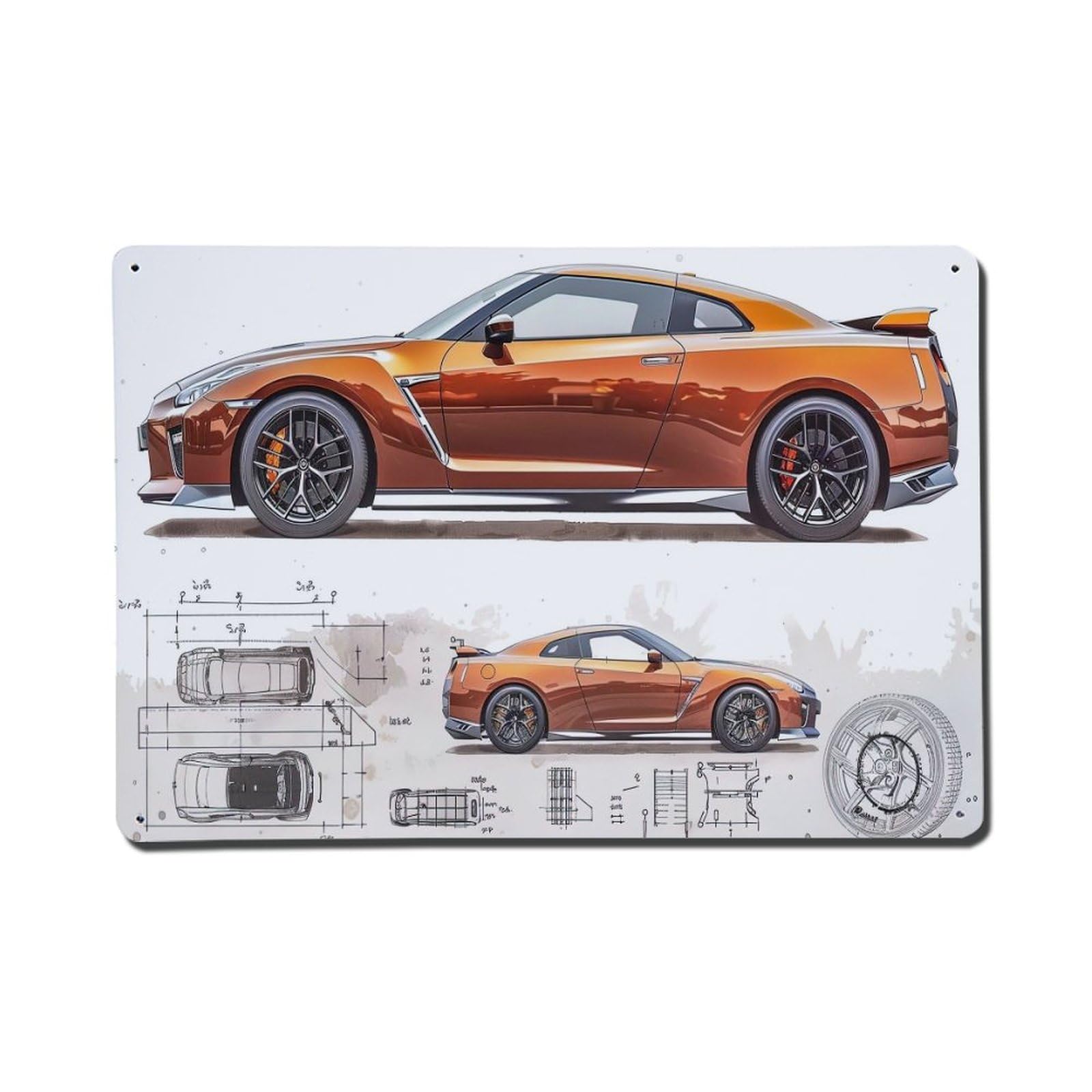 JDM Sport Car R35 Decomposition Chart Metal Tin Sign Plaque Wall Decor for Cafe, Club, Garden Metal Poster 8x12Inch