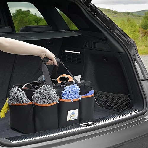 Miniatura 8 de WDG Organizador de limpieza de bolsas de detalles, 2 unidades, con asa y pulidora, bolsa grande para el cuidado del automóvil, bolsa de transporte