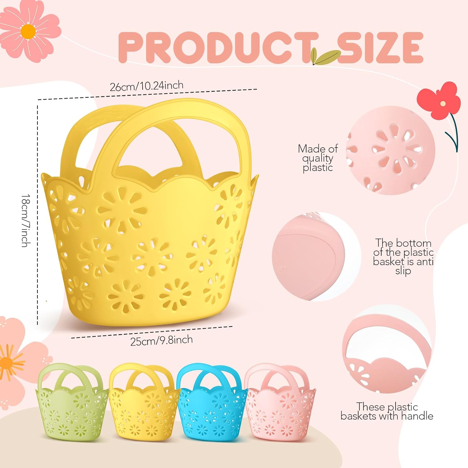 Nuogo 10 Pack Plastic Baskets with Handles Shower Caddy, 10.24" X 7" image 2