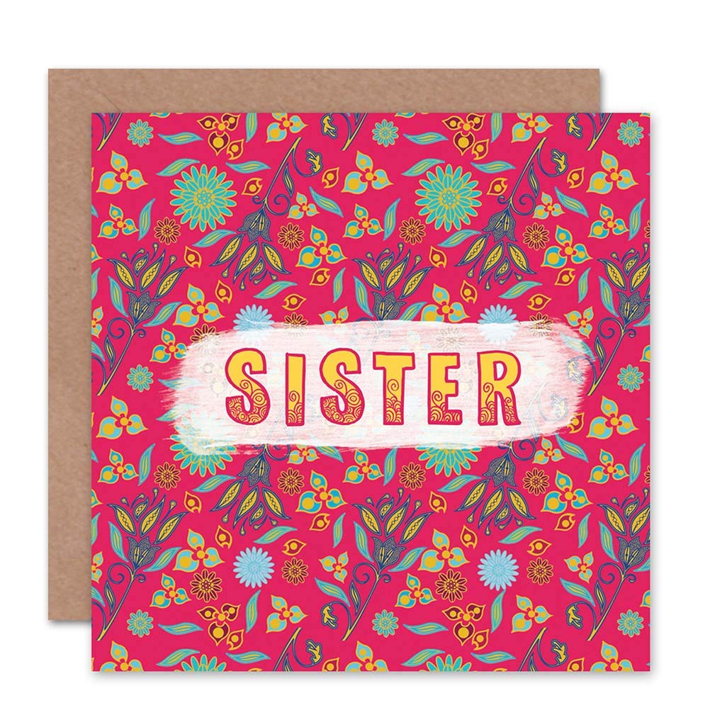 Wee Blue Coo CARD BIRTHDAY HAPPY SISTER RETRO FLORAL PATTERN GIFT