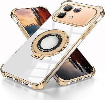 Compatible with Infinix Note 60 pro Case with Stand Kickstand, Ultra Cover for Infinix Note 60 pro Phone Case Stitch Silicone Clear Protection Slim Ring Stand Funda Gold