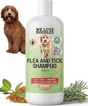 We Love Doodles Flea Shampoo for Dogs - Stops Fleas & Ticks for Dogs, Natural, Safe & Effective Lice Treatment, Soothing Shampoo for Sensitive Skin, Manufactured in USA 8 fl oz