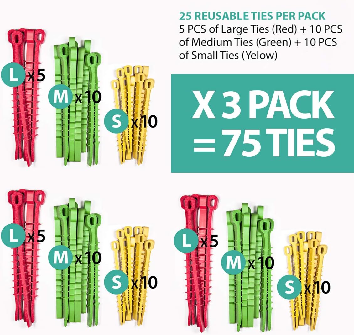 UT Wire Q Knot Reusable Cable Tie, 75-Piece Pack (3X 25 Packs)