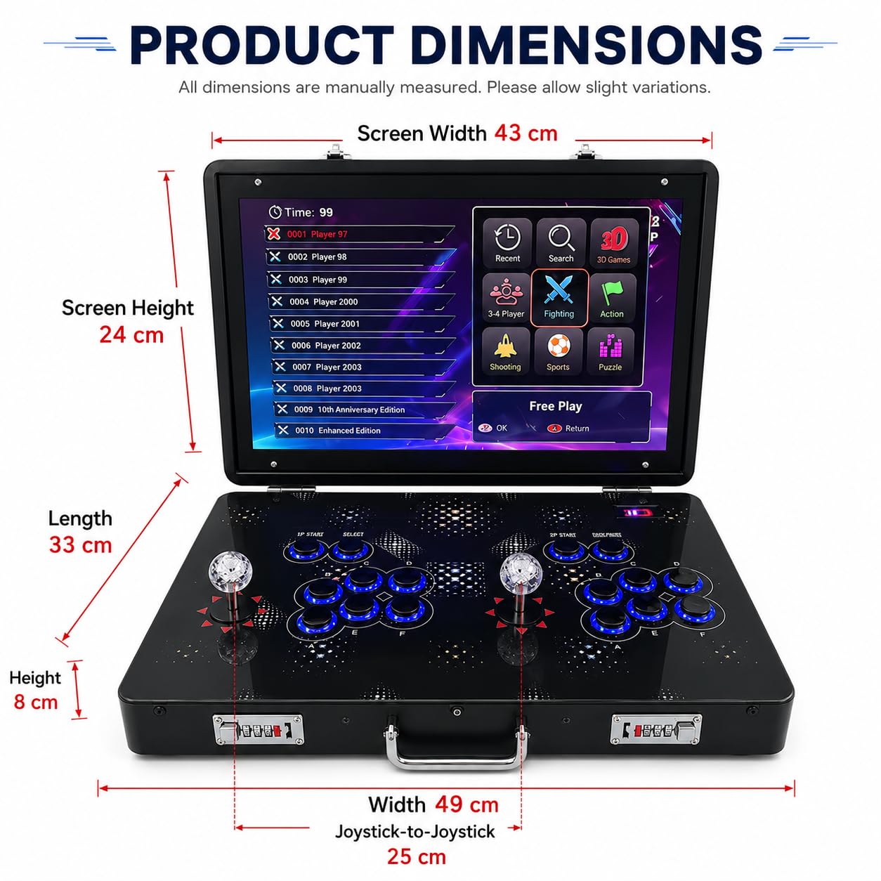 Console di gioco arcade retrò portatile, scatola pieghevole in metallo 35000-in-1 con schermo da 21 pollici, funzione di ricerca, nascondi e pausa