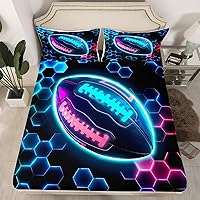 Vista 3 de Erosebridal Graffiti Rugby Ball Sheet Set Twin Colorful Rugby Helmet Bed Sheets Set, Sports Sheets for Boys Girls Football Game Flat Fitted Sheet