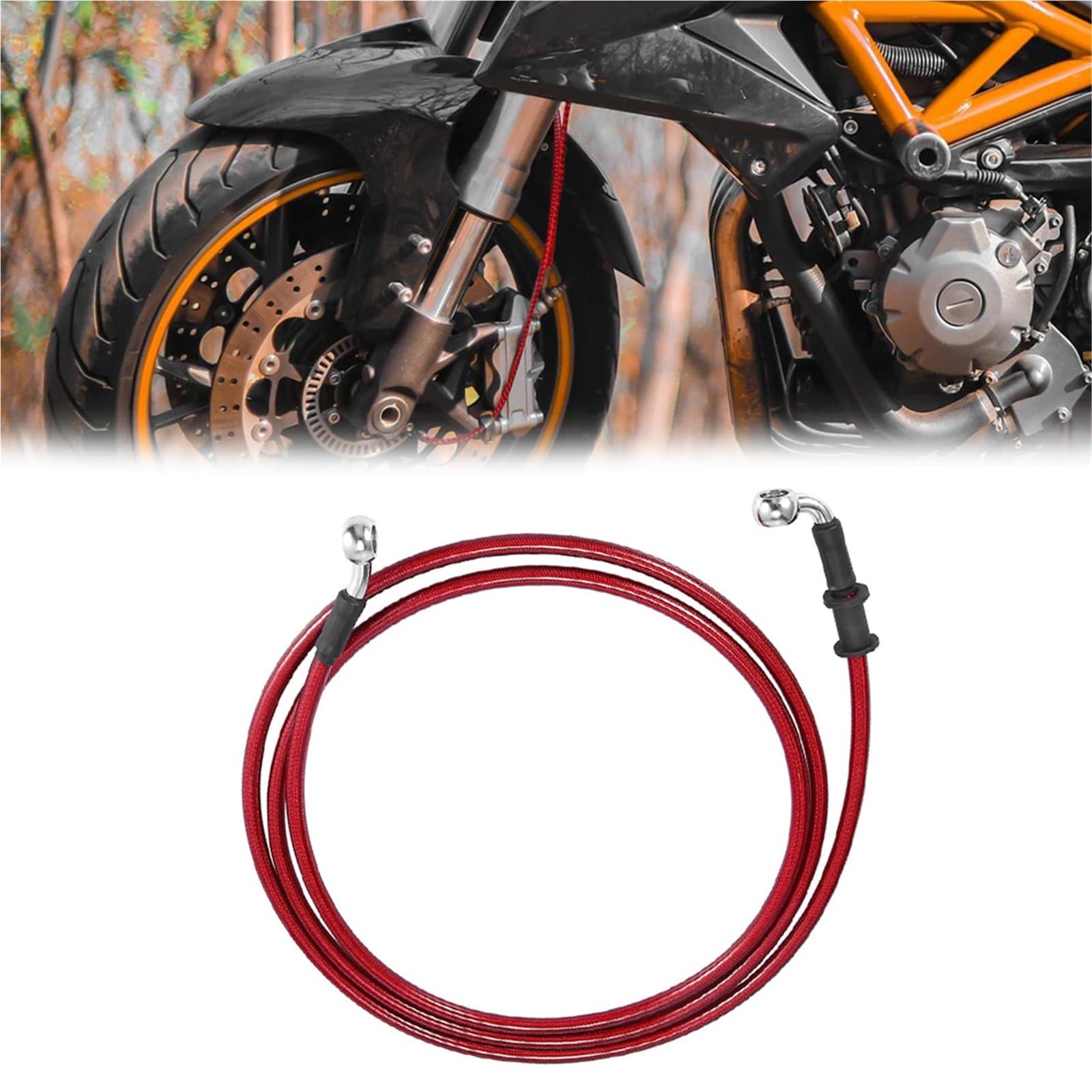 Shqxd Black- Silver Hydraulic Brake Hose Universal 40Cm Motorcycle Red Hydraulic Reinforced Stainless Steel Braided Line Pipe Brake Clutch Oil Hose(200Cm)