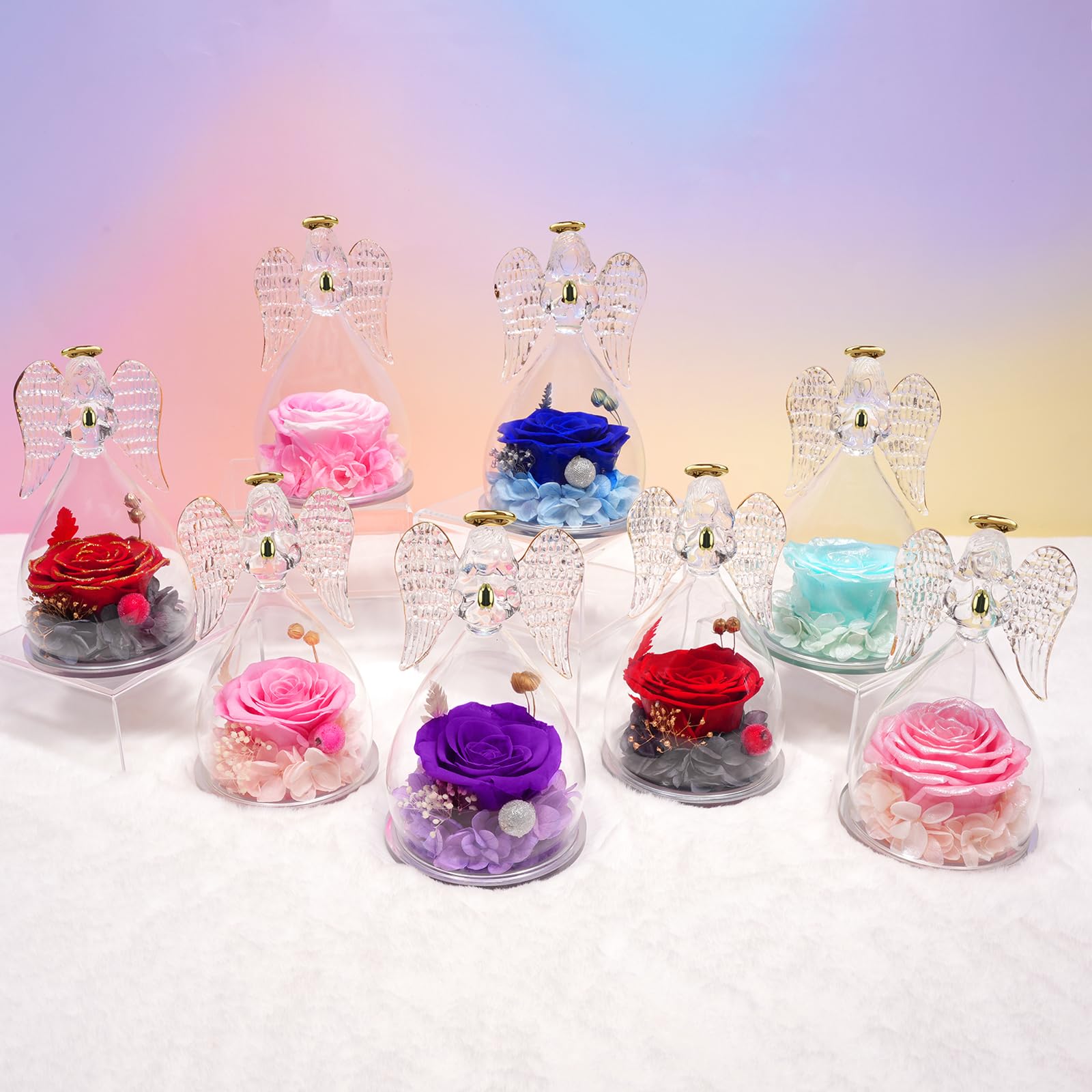 Miofula Rosa Eterna Regalos Originales para Mujer,Flores Preservadas Ángel Figura Regalo Cumpleaños Mujer Madre, Flor Eterna Regalo Aniversario Pareja, Regalo Novia Mama Abuela Navidad Dia De la Madre