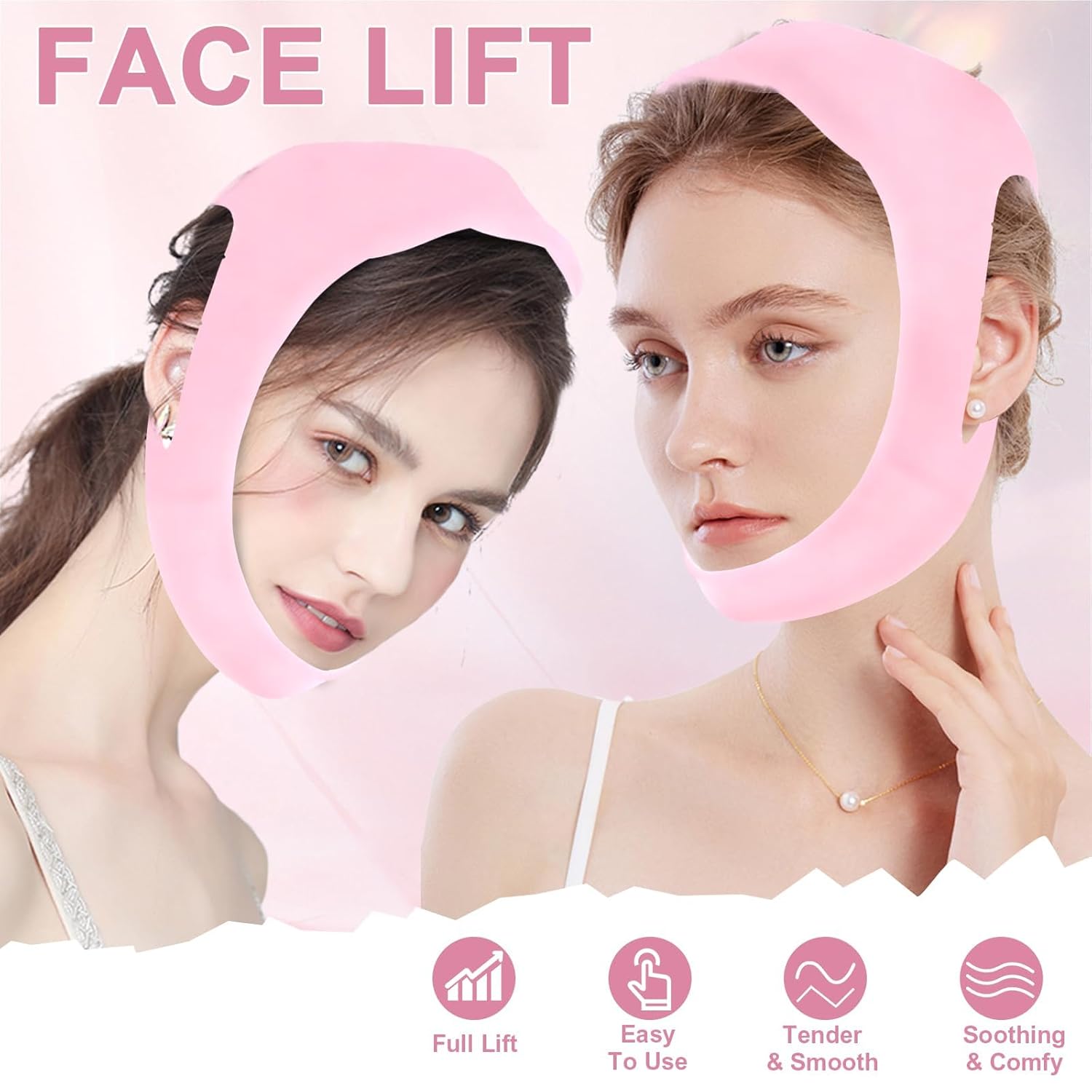 Anti Snoring Chin Strap for CPAP Users,V-Line Mask/Chin Strap for Sleeping,Chin Strap for Women,Reusable Face Strap,Chin Up Patch,V-Shaped Belt,Shaped Face Mask for Sagging (Pink)