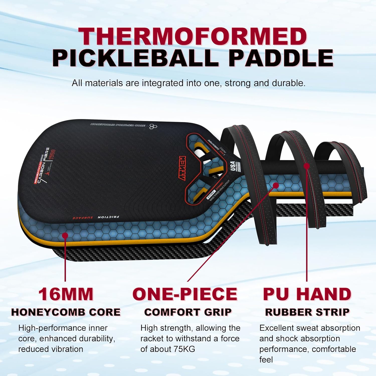 Pickleball Paddles T700 3K Carbon Fiber Picklebll Paddle with Aero Throat Edgeless Designed 16MM Thermoformed Pickleball Racket USAPA Approved - Image 5