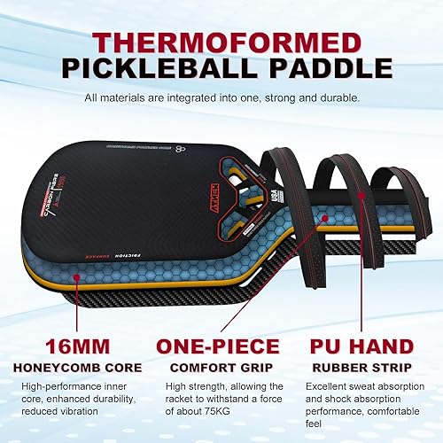 Miniatura 5 de Pickleball Paddles T700 3K Carbon Fiber Picklebll Paddle with Aero Throat Edgeless Designed 16MM Thermoformed Pickleball Racket USAPA Approved