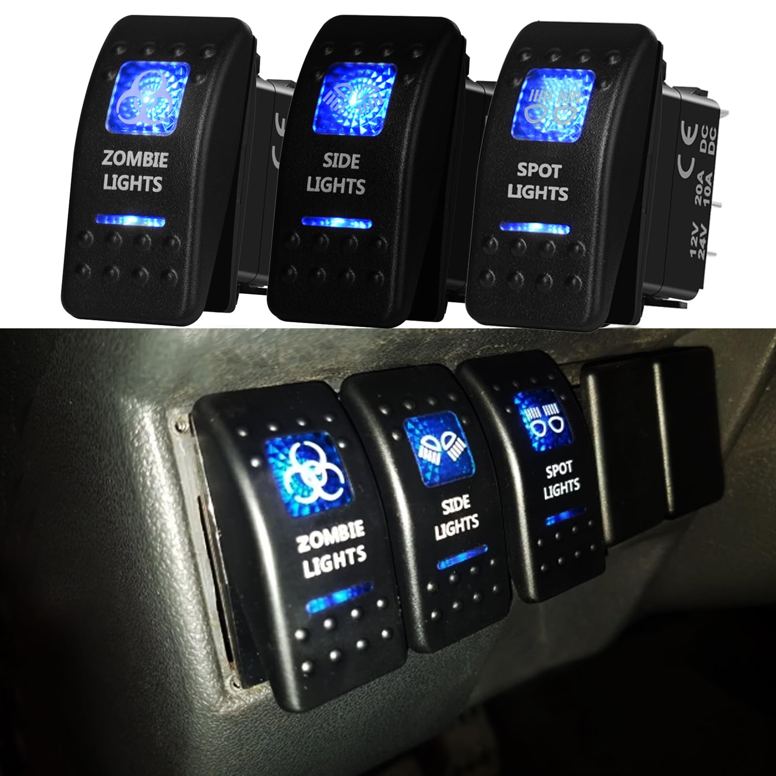 Pulsante interruttore a bilanciere LED blu 5 pin e 7 pin ON OFF ON for auto marine luci interne for barche parti accessori camper(Compressor)