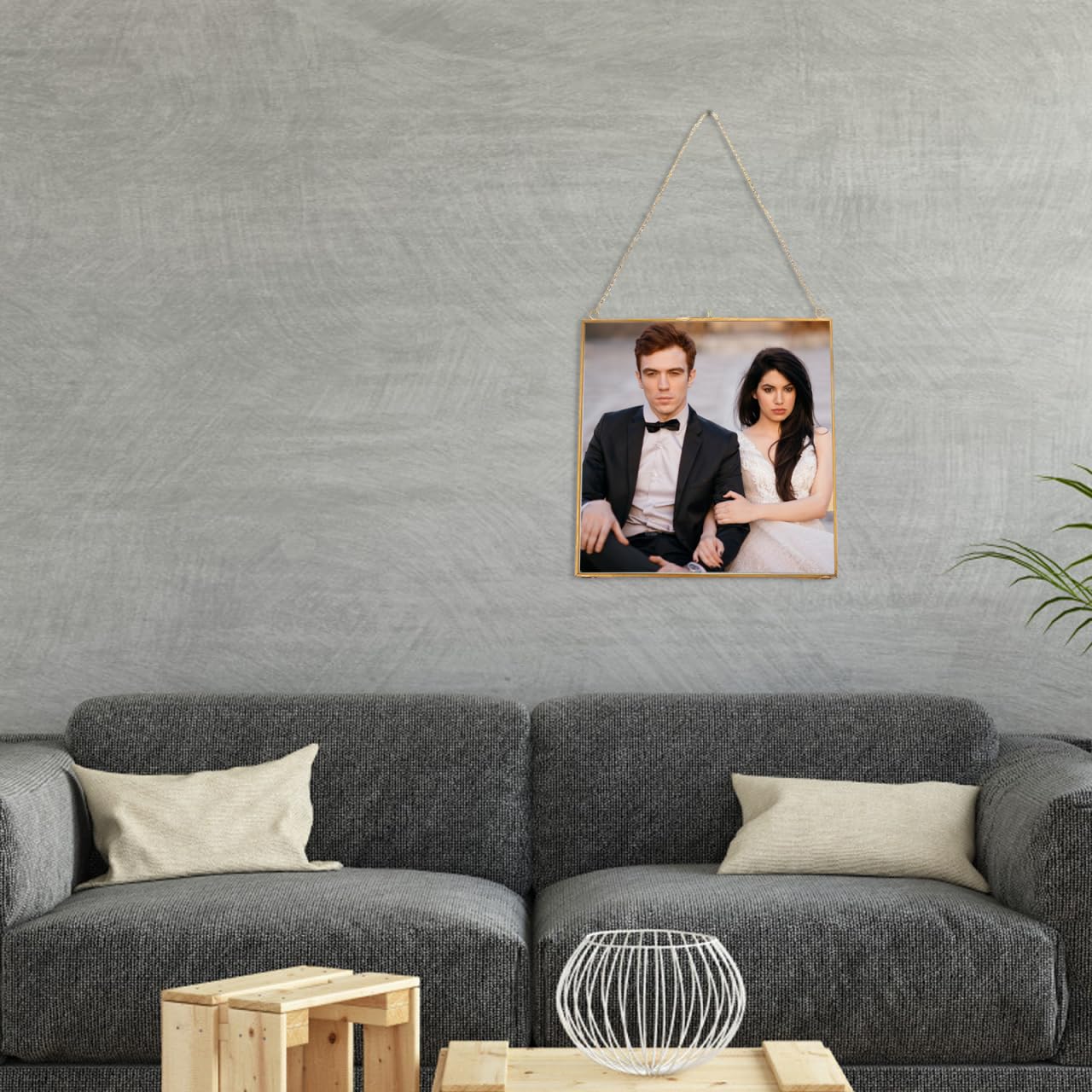 VALICLUD Glas hängender Bilderrahmen zum Jubiläum Hochzeit Musterhalter Glas Artwork Zertifikat Foto Bild Display Rahmen Geometrische Party Verzierung 24X24cm