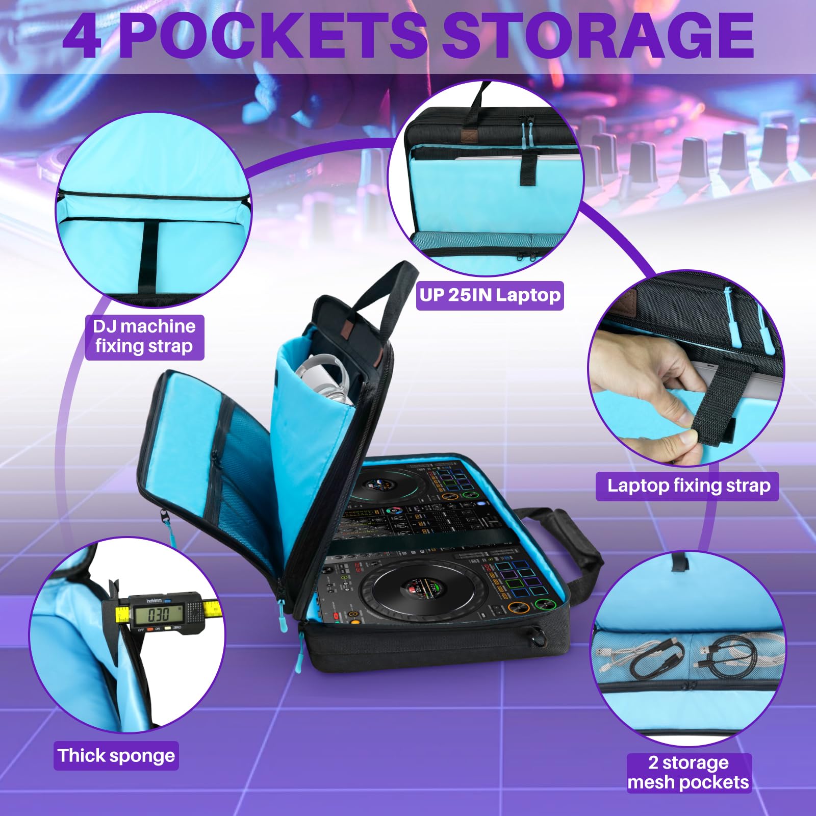 SUNDOY Custodia per controller DJ Pioneer/Demo/Numark/Hercules, Nero , L-73x15x41-CM, Borsa per il trasporto del controller DJ