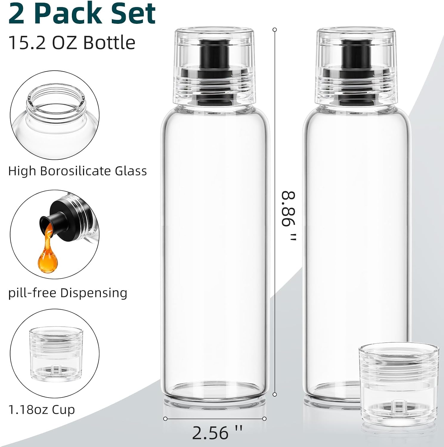 Glass Mouthwash Dispenser for Bathroom, Small Mouth Wash Bottle Container