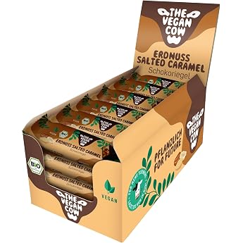 THE VEGAN COW Chocolate Bar - Peanut Salted Caramel - 24 x 40 g - Vegan Organic Gluten Free - 100% Natural Ingredients