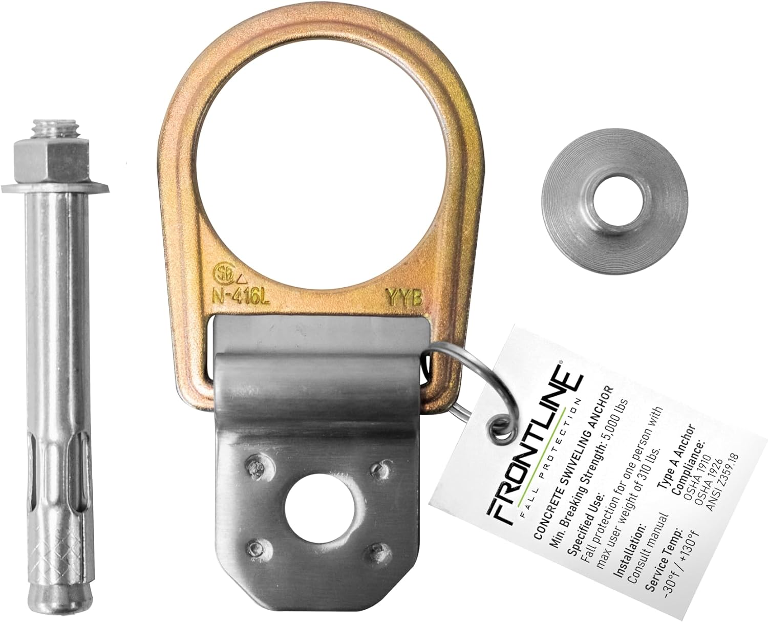 Frontline Fall Protection COB01SW Concrete Swiveling Anchor | Anchor swivels 360 degrees and flips 180 degrees | Easy and quick to install | OSHA & ANSI Compliant