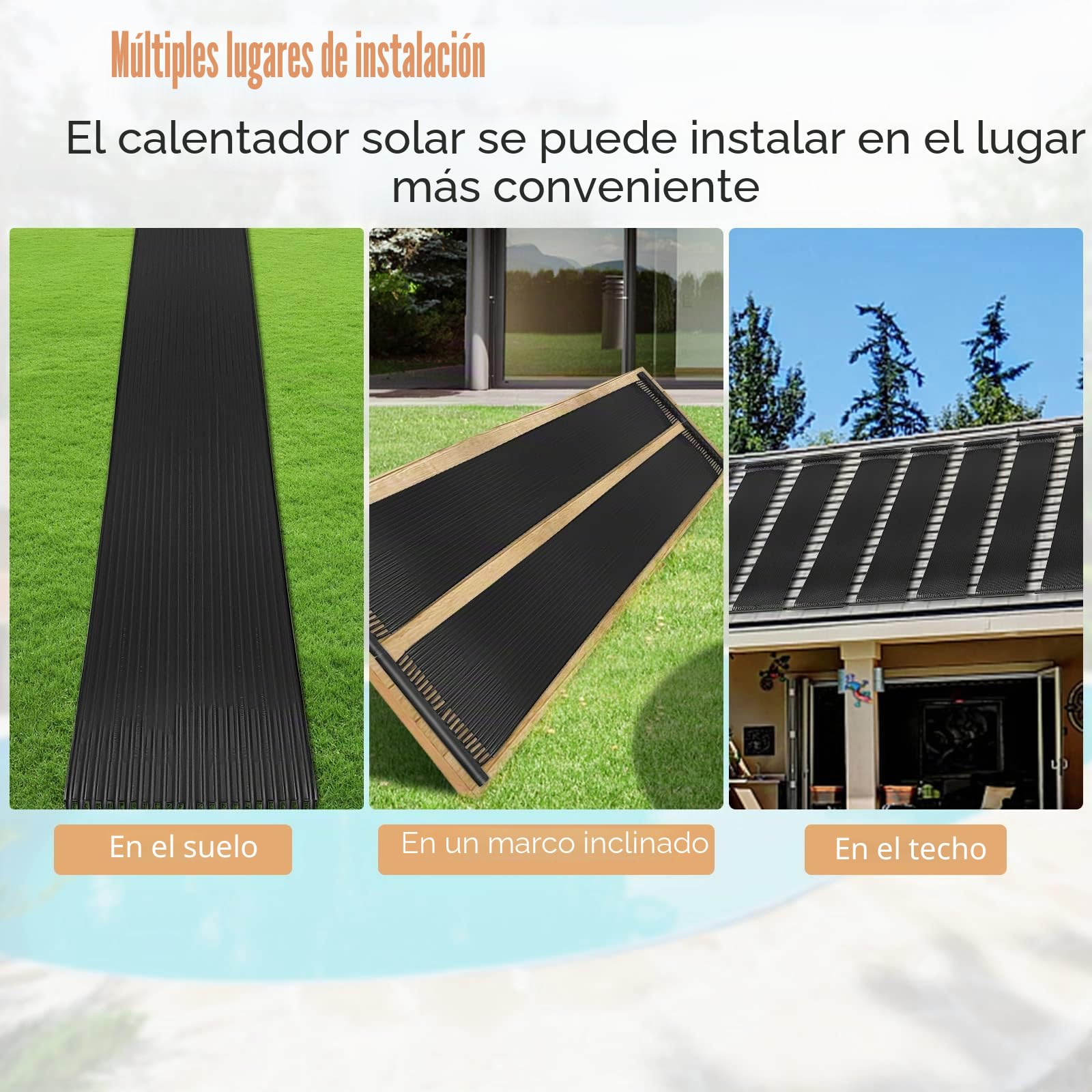 RELAX4LIFE Calentador Piscina Solar PE para Piscinas Elevadas y Subterráneas 12000-25800 L, Calentador Agua con Accesorios Completos, 2 Panel Solar Resistente a los Rayos UV (Negro, 600x75cm)