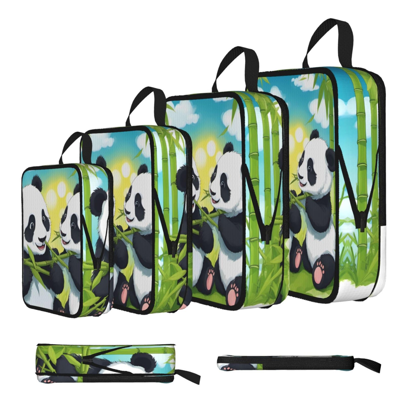 Sxzvvbn Black Two Happy Pandas Compression Packing Cubes 4 Piece Set