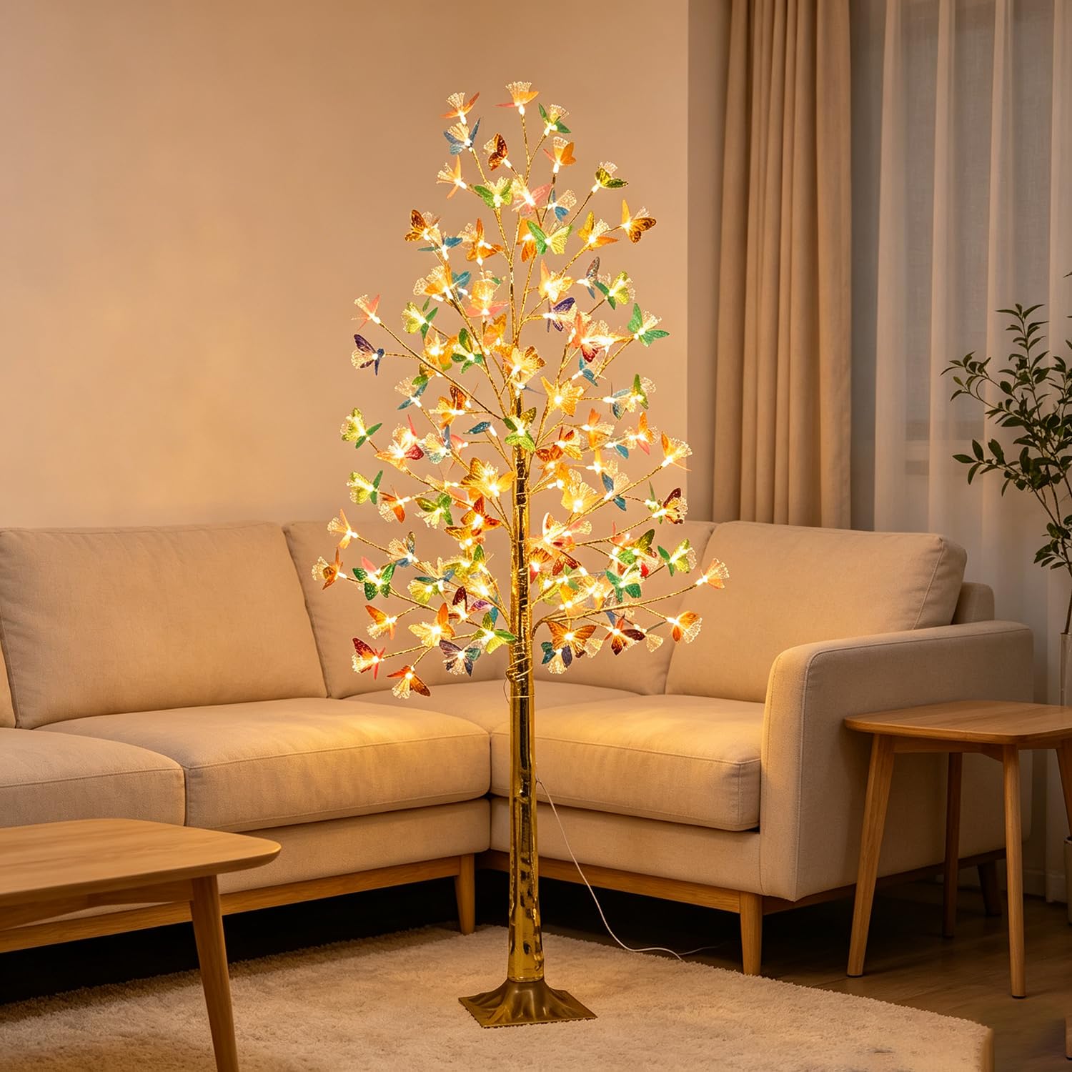Arbre lumineux d'intérieur 180 cm, arbre LED avec 96 fleurs et lumière chaude, plante artificielle avec éclairage, sapin de Noël avec prise et câble, lampe décorative d'intérieur et d'extérieur