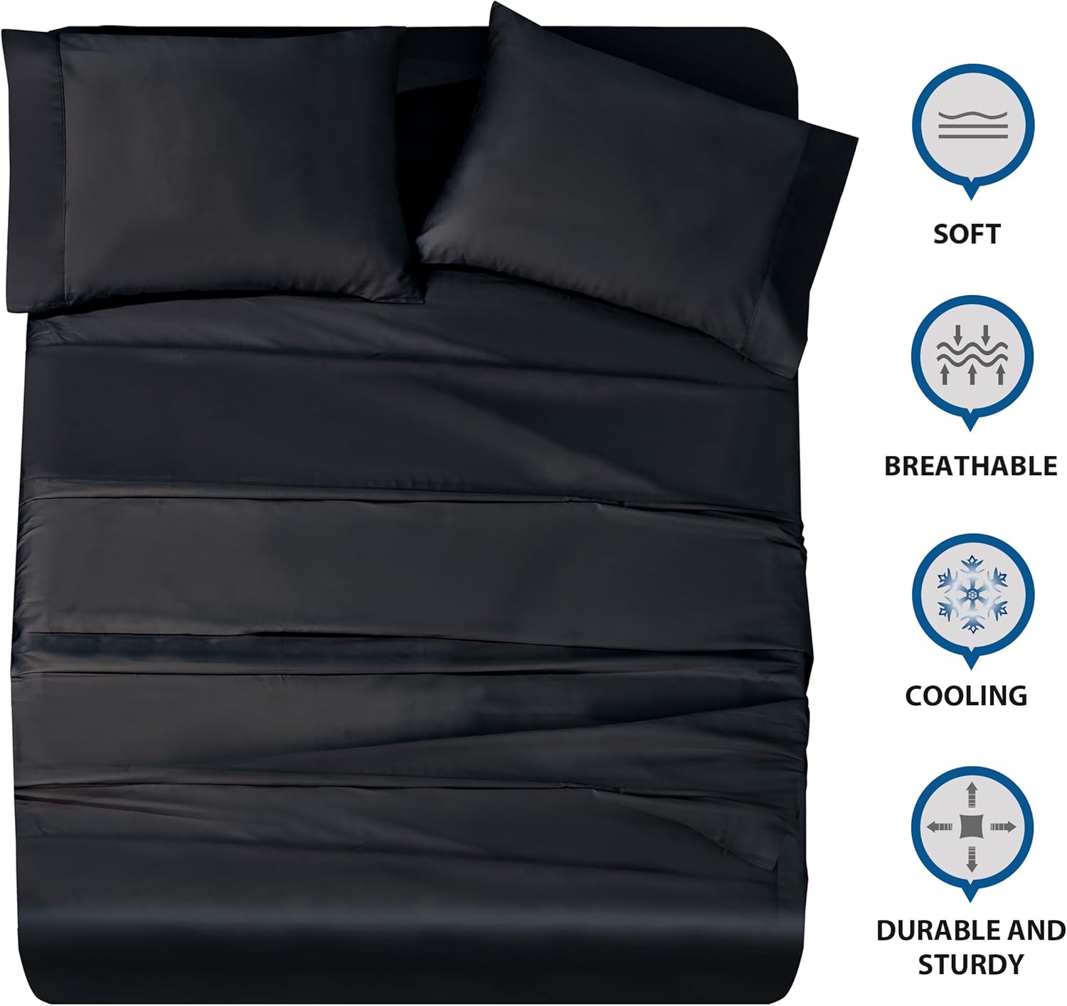 Full Sheets Bed Set 4 Pieces, 600 Thread Count 100% Egyptian Cotton Bed Sheets, Breathable, Soft & Silky Sateen Weave Fits Mattress from 8" Up to 16" Deep Pocket(Black, Full)