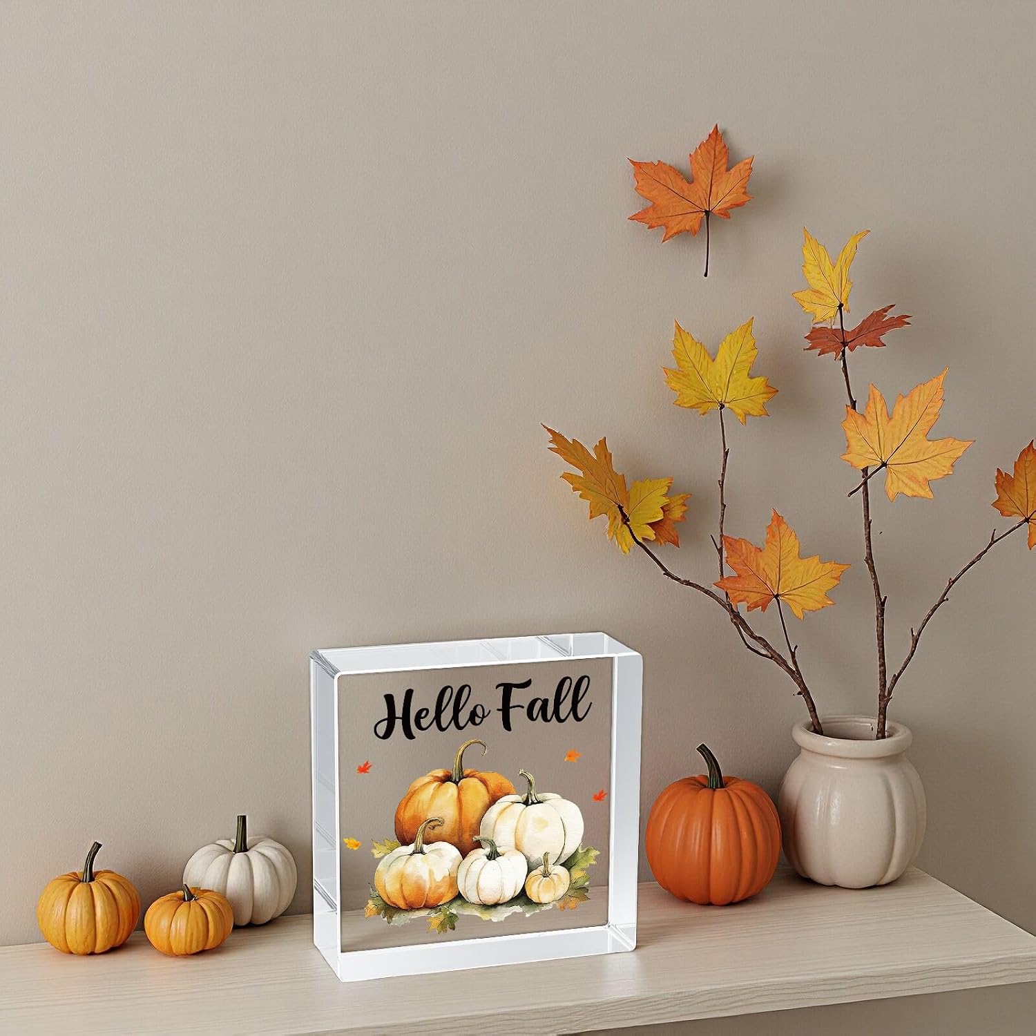 Fall Decorations for Home Fall Decor Home Room Pumpkins Patch Table Acrylic Sign Rustic Shelf Desk Office Decor Season Sign House Warming Gifts 4.9 x 4.9 Inch
