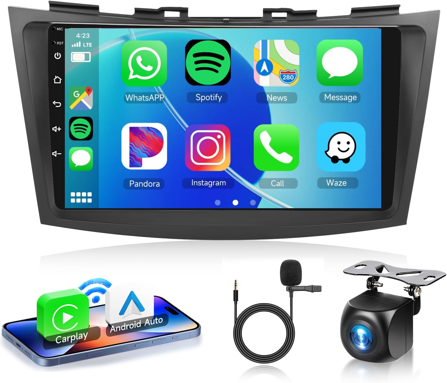 [8 CORE 2G+64G] for Suzuki Swift 2011 2012 2013 2014 2015 Car Stereo with Wireless Carplay/Android Auto, 9 Inch Android 13 IPS Touch Screen Car Radio, WiFi, Bluetooth, DSP, GPS, SWC+HD Camera