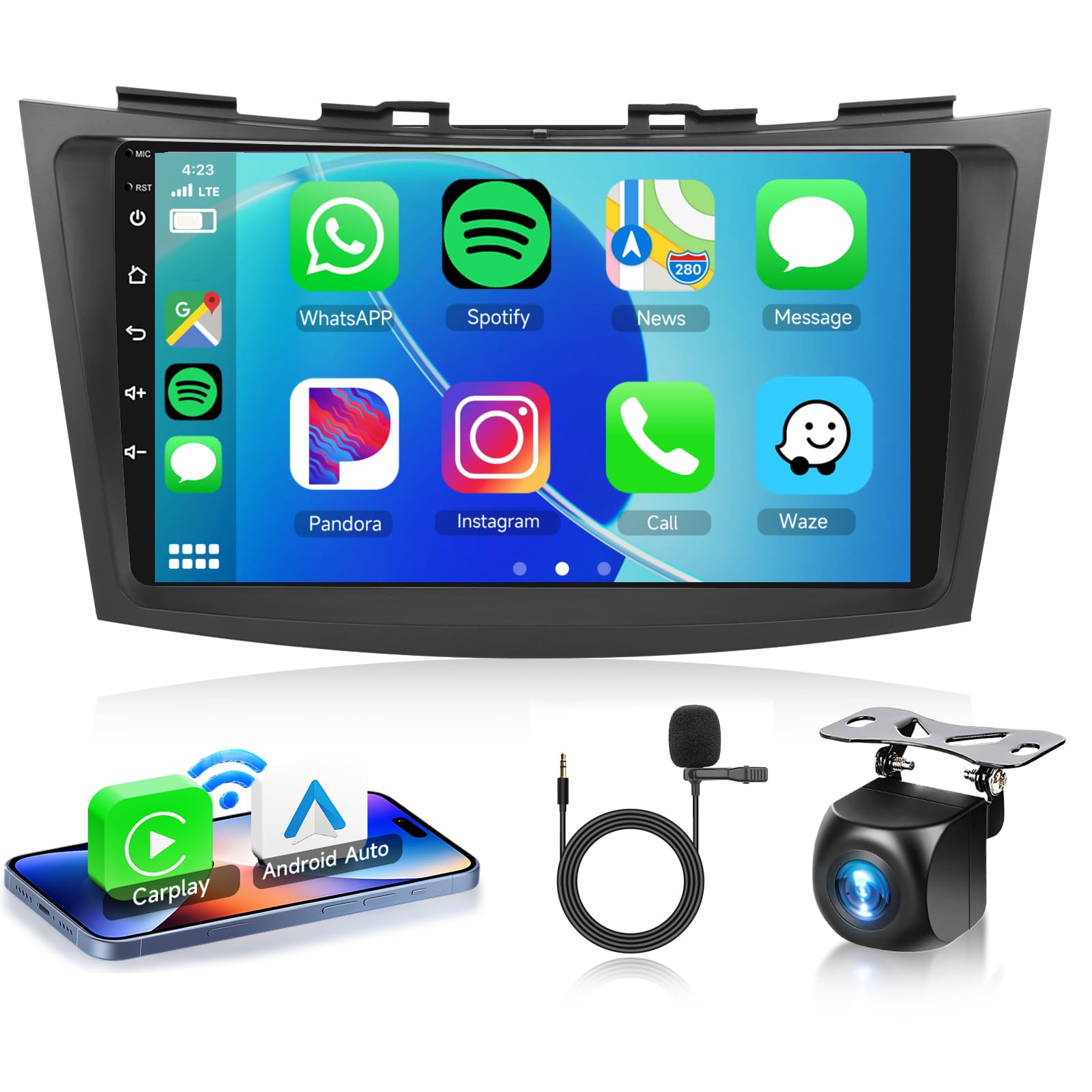 2G+64G 8 CORE Car Stereo for Suzuki Swift 2011-2015 with Wireless Carplay/Android Auto, 9 Inch Android 13 IPS Touch Screen Radio, WiFi, Bluetooth, DSP, GPS, SWC+HD Camera