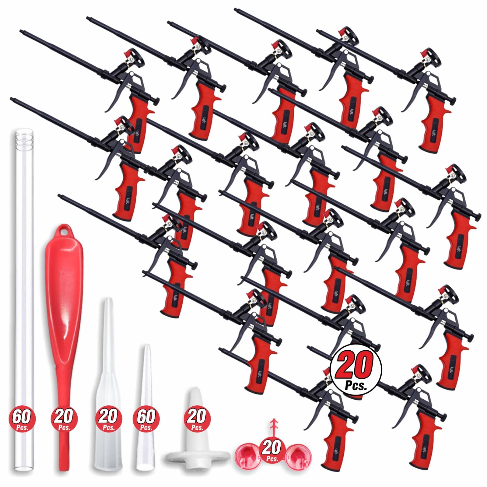Luft - Pistola de espuma expansible profesional (20 pistolas de aislamiento + 180 extensores), aplicador aislante de poliuretano, pistola de espuma dispensadora de cuerpo de metal resistente, adecuada