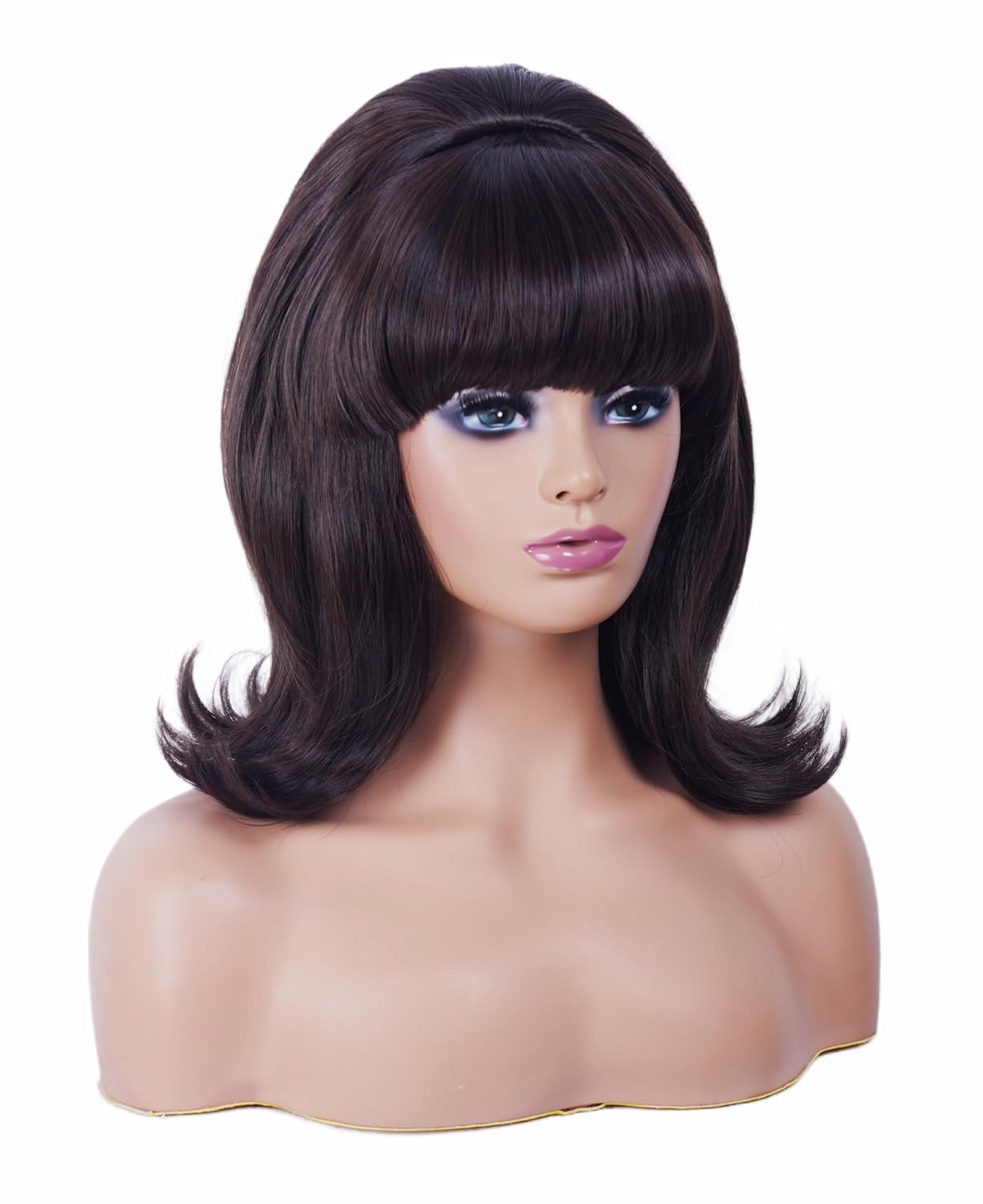 Rugelyss Short Wavy Dark Brown Chocolate Wig with Bang Big Bouffant Beehive Wigs for Women fits 80s Costume or Halloween Party - Image 6