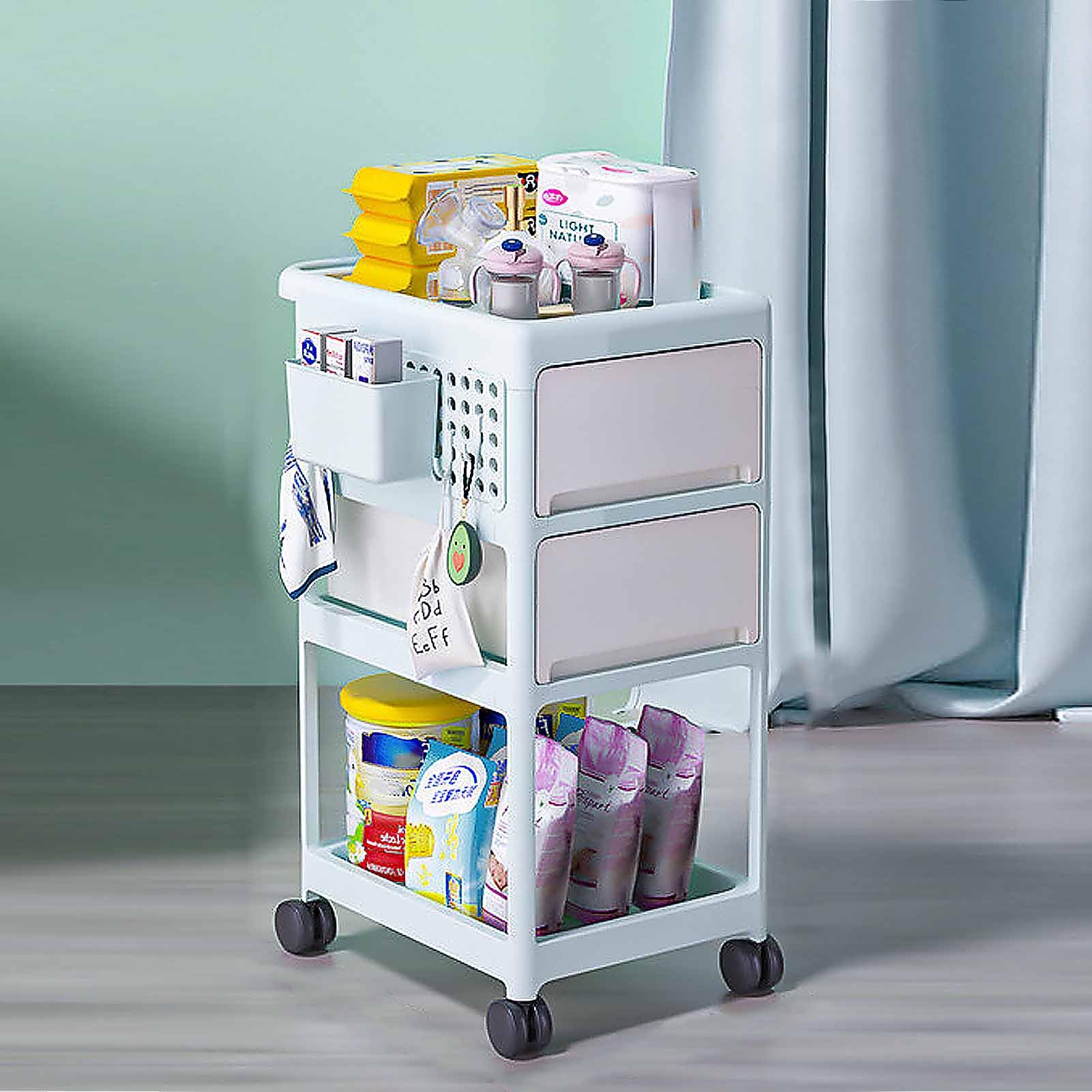 Carrello portaoggetti a 3 Livelli con Ruote, Carrello portaoggetti da Cucina, scaffale portaoggetti con Ruote per Camera da Letto, Bagno, Ufficio