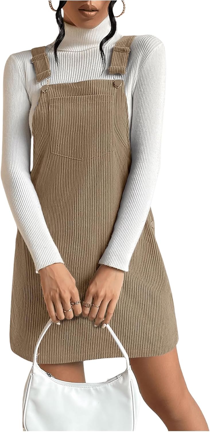 Milumia Women's Corduroy Overall Dress Button Pinafore Jumper Dresses with Pocket - Image 5