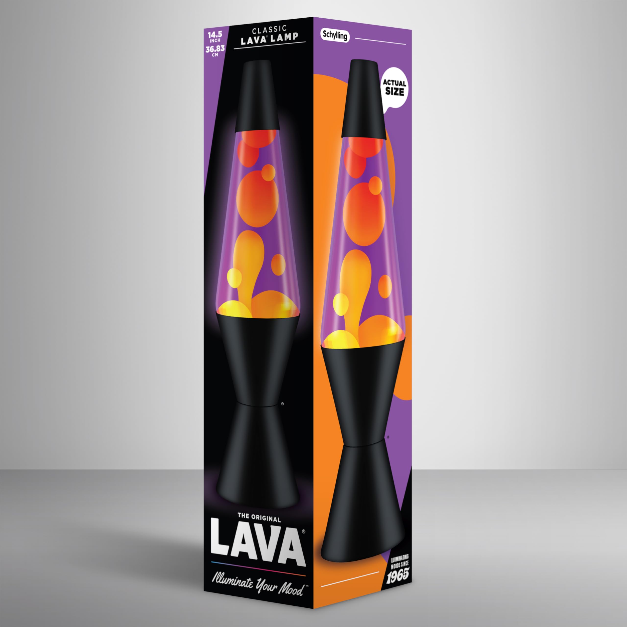LAVA® - Lámpara Lava 2323, cera amarilla, líquido morado, base y tapa negro, original de 14,5 pulgadas. Lámpara de movimiento marca LAVA®
