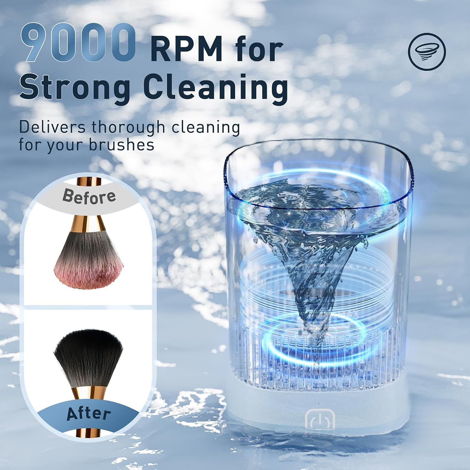 Electric Makeup Brush Cleaner - 9000 RPM Makeup Brush Cleaning Machine, IP65 Waterproof Automatic Makeup Brush Cleaner for Makeup Sponges and Brushes(Blue) - Image 2
