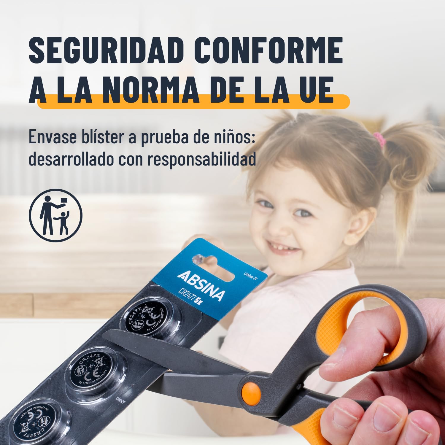 ABSINA Pila botón CR2477 3V Litio | Paquete de 50 - pila placa base litio 3V a prueba fugas y larga duración - CR2477N pilas boton