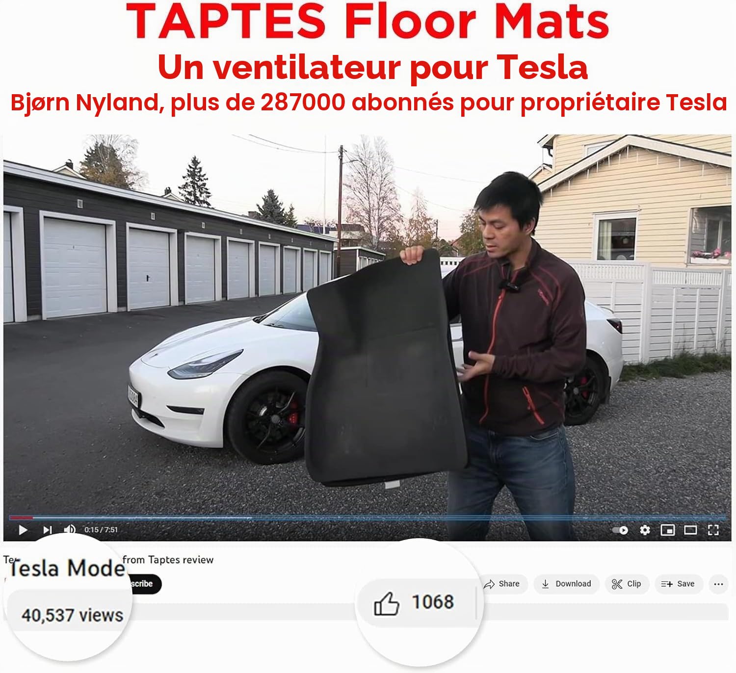 TAPTES Ensemble de 6 tapis de sol toutes saisons pour Tesla Model Y 2025 2024 2023 2022 2021, Ensemble complet de tapis de sol et de tapis de coffre imperméables pour Model Y, Accessoires pour Model Y