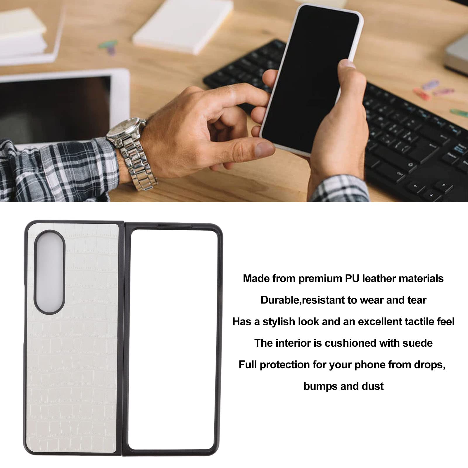 SIXRUN Custodia a Conchiglia con Schermo per Samsung Z Fold 4, Pelle PU