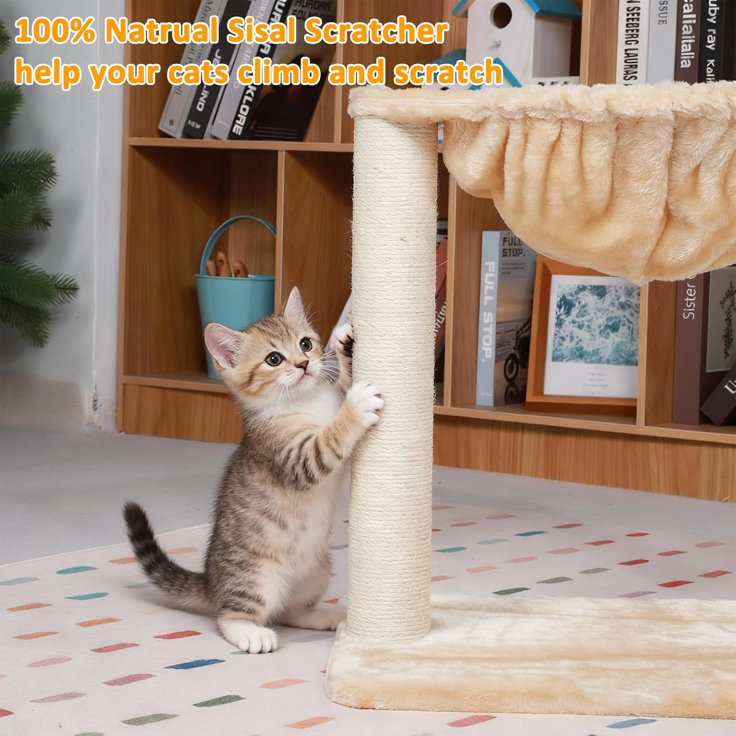 17" Cat Tree Tower with Hammock for Indoor Adult Cat Tower with Scratching Post Sisal Cat Scratcher with Soft Perch Hammock Stable Cat Stand White