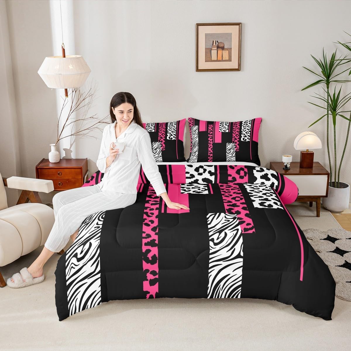 Feelyou Leopard Zebra Comforter Set Twin Size Kids Cheetah Pink White Black Comforter for Boys Teens Animal Print Bedding Set Safari Duvet Set Geometric Room Decor Quilt Boys