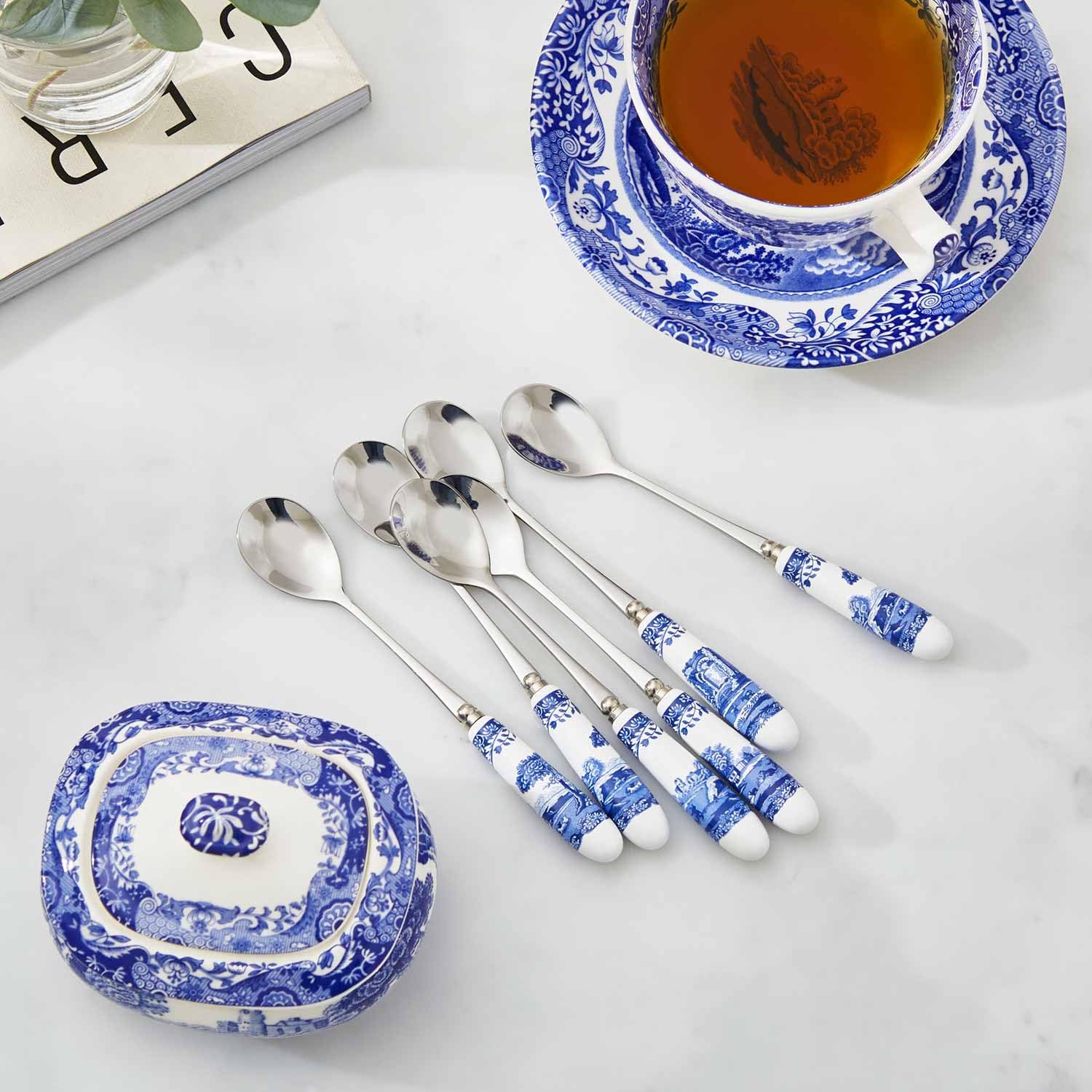 Portmeirion Home & Gifts łyżeczki do herbaty S/6, stal nierdzewna, niebiesko-białe, 15 cm