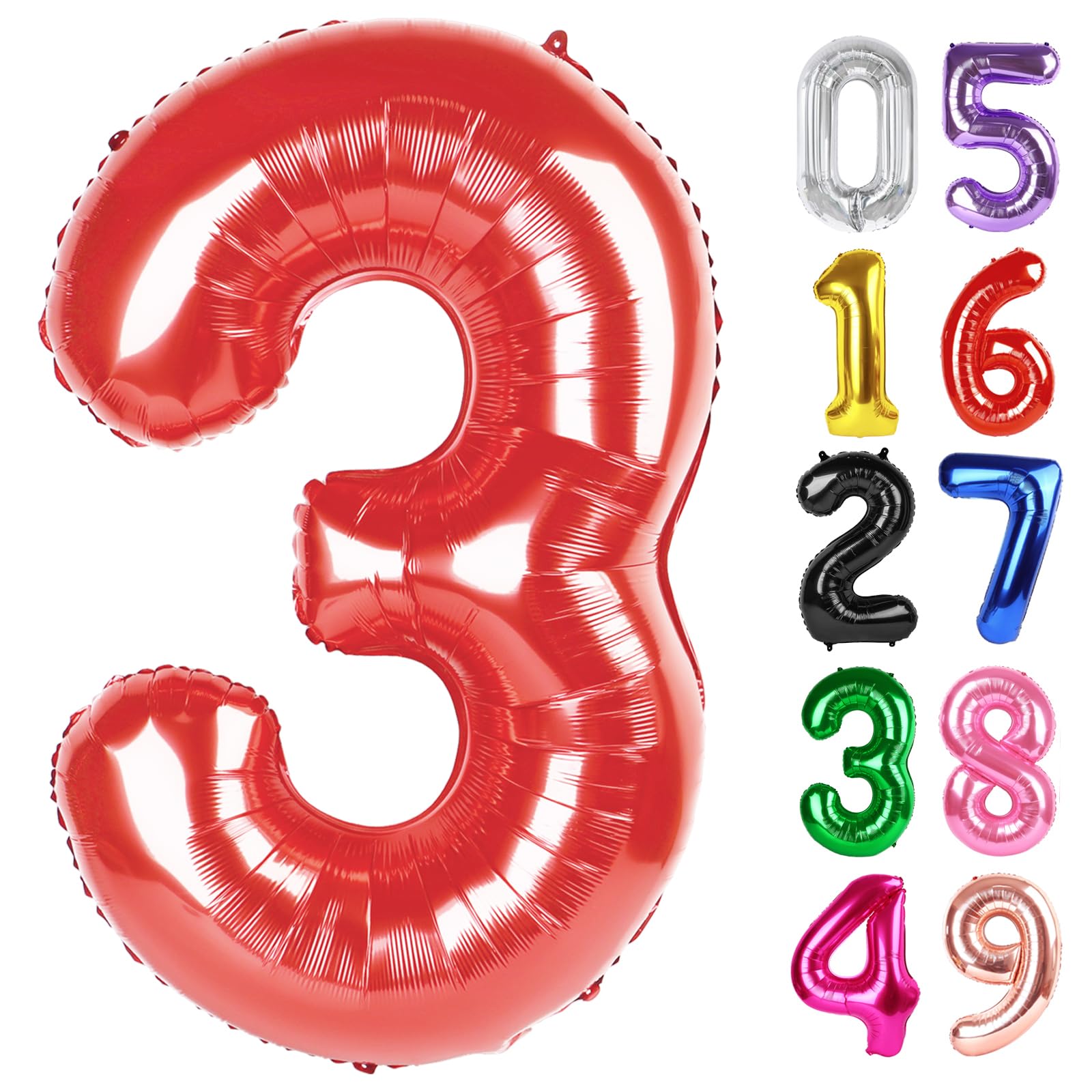 Red Number 3 Balloon 40 Inch, 3rd Birthday Party Decorations Men Women