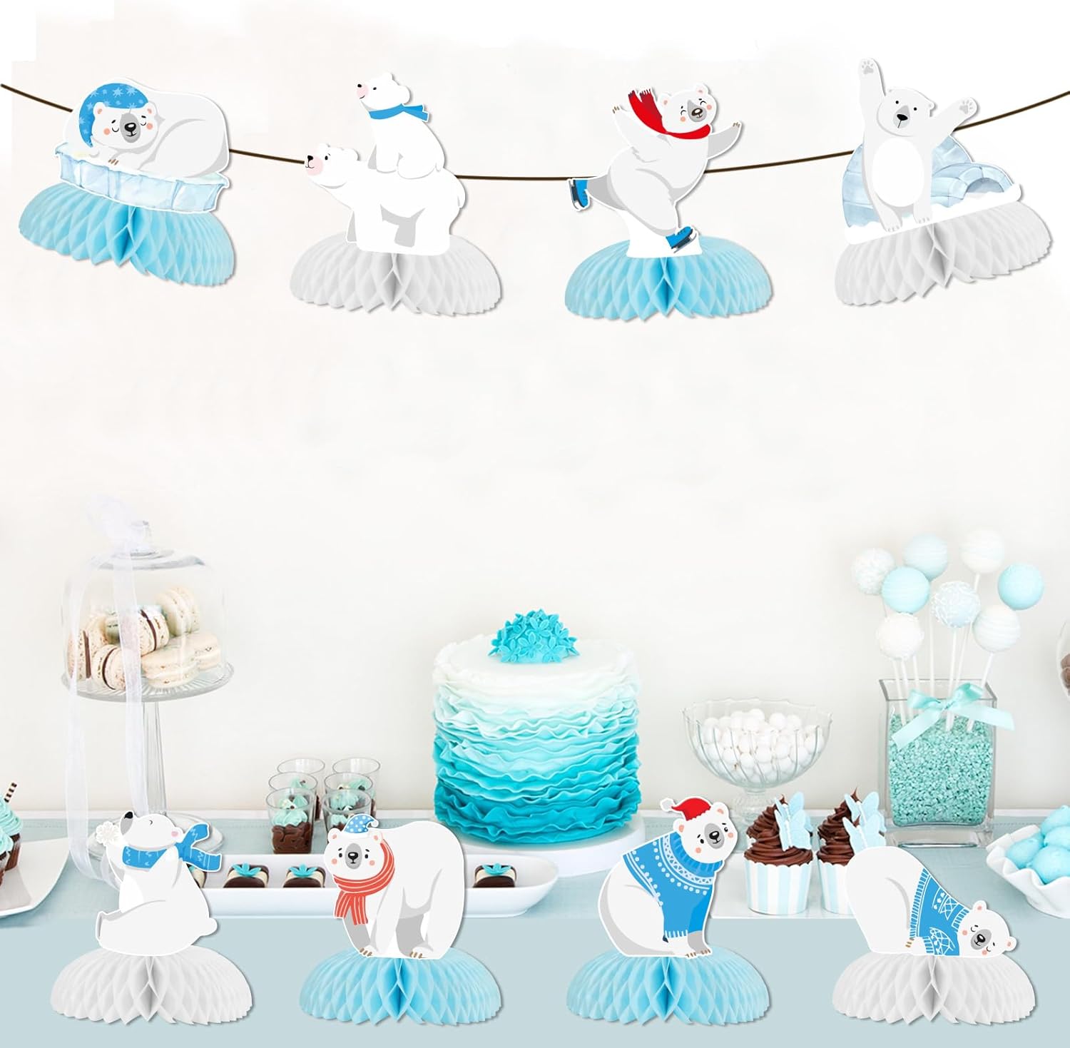 8PCS Polar Bear Honeycomb Centerpieces Polar Bear Party Table Centerpieces Polar Bear Party Decorations for Winter Themed Birthday Party Supplies