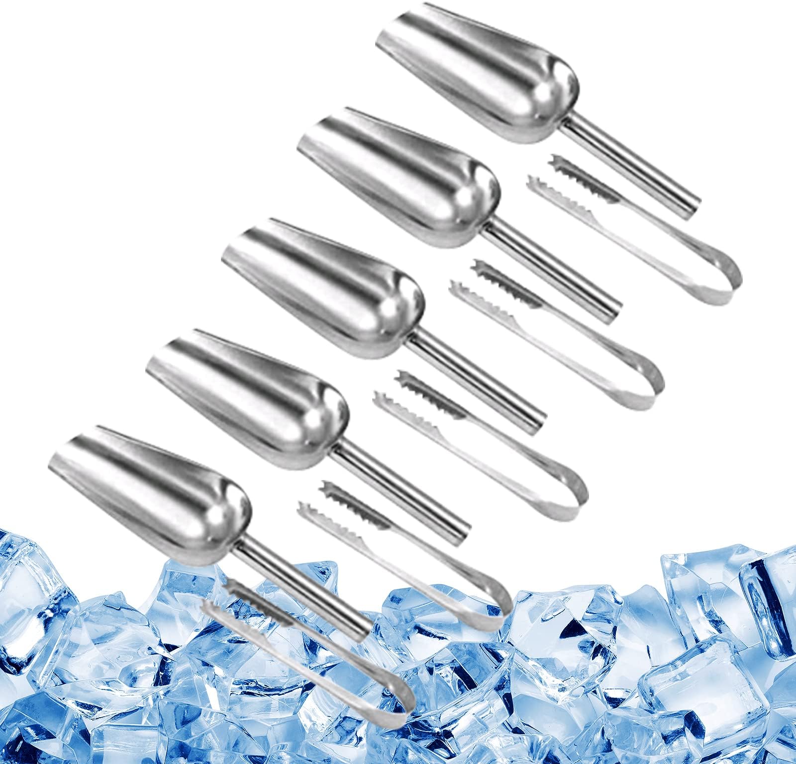 BALANSOHO 5 Sets Sweet Candy Buffet Ice Tongs & Scoops Stainless Steel for BBQ Bar Wedding Party Kitchen Tools