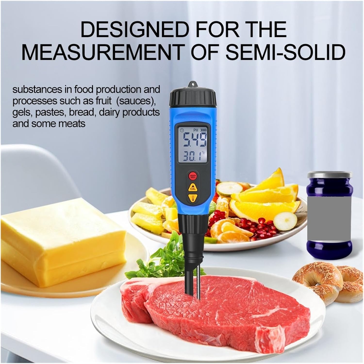 Digital Penetration PH Meter Dough Meat Vegetable Fruit Sauces Semi-Solid PH Tester Acidimeter