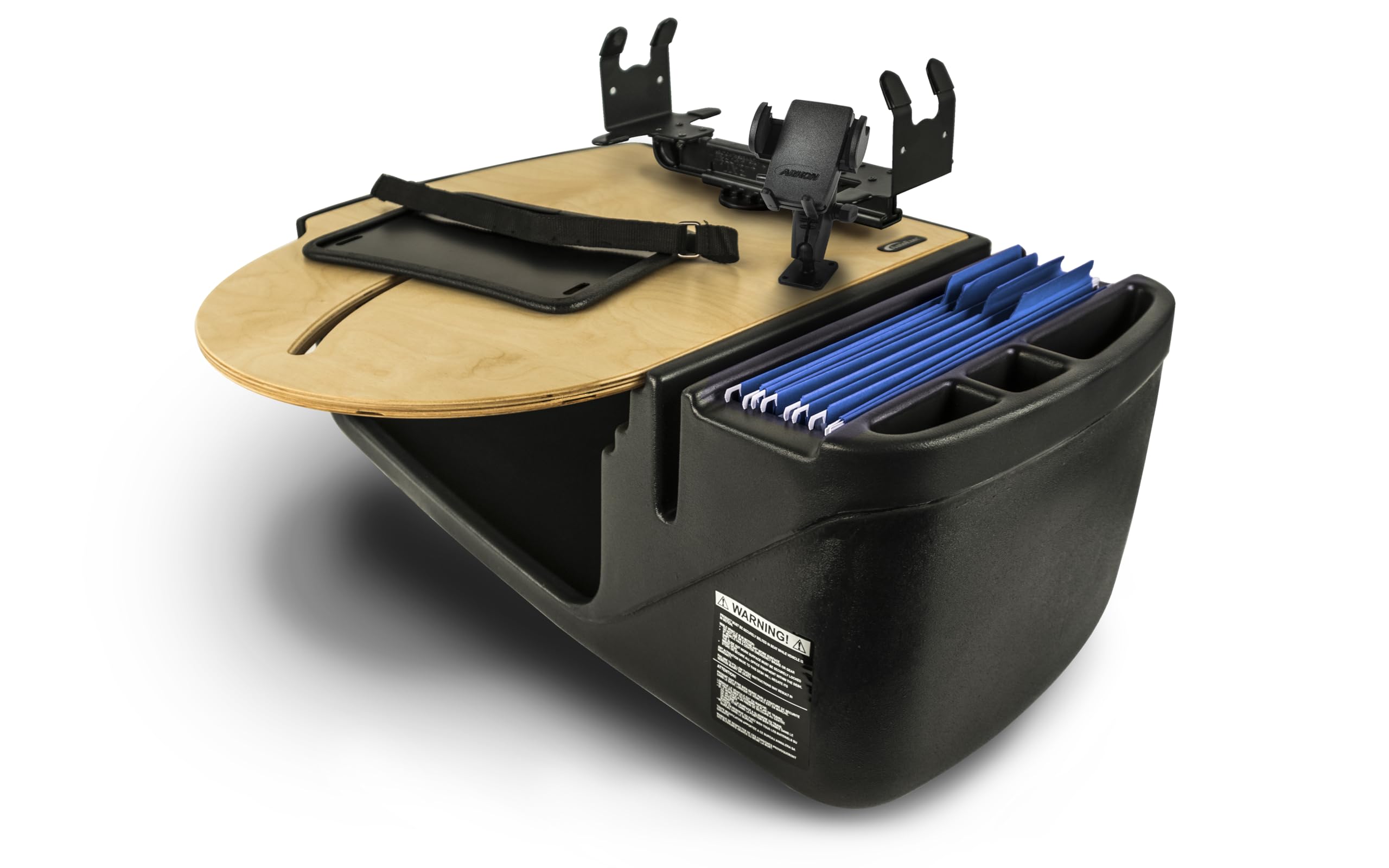 AutoExec AE-RMCD-PM-PS-11M Roadmaster Car Desk for Your Vehicle Workstation and Mobile Office, Natural with Phone Mount and Printer Stand