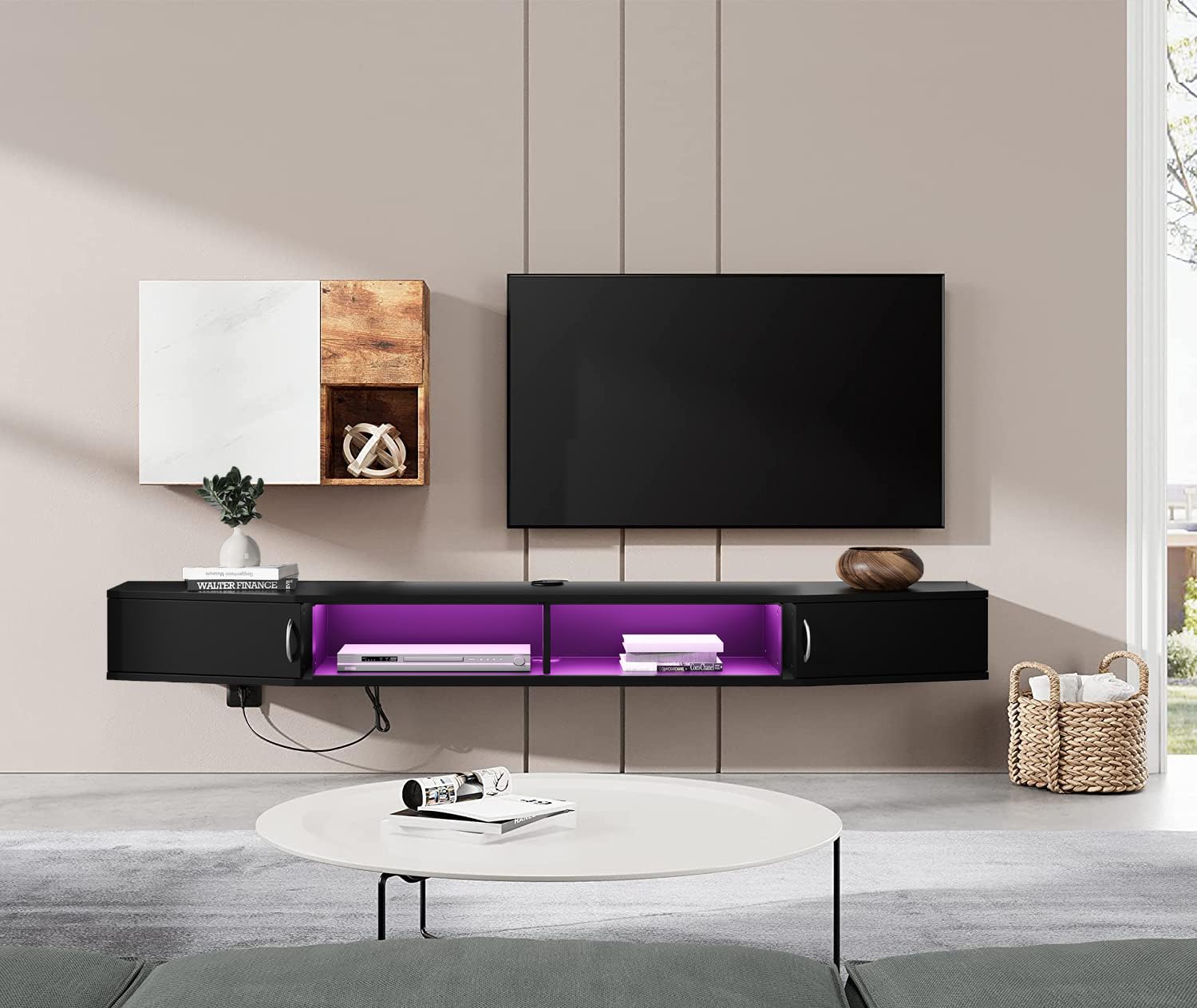 Amazon.com: FITUEYES Wall Mounted Floating TV Shelf with 16 Color Light ...