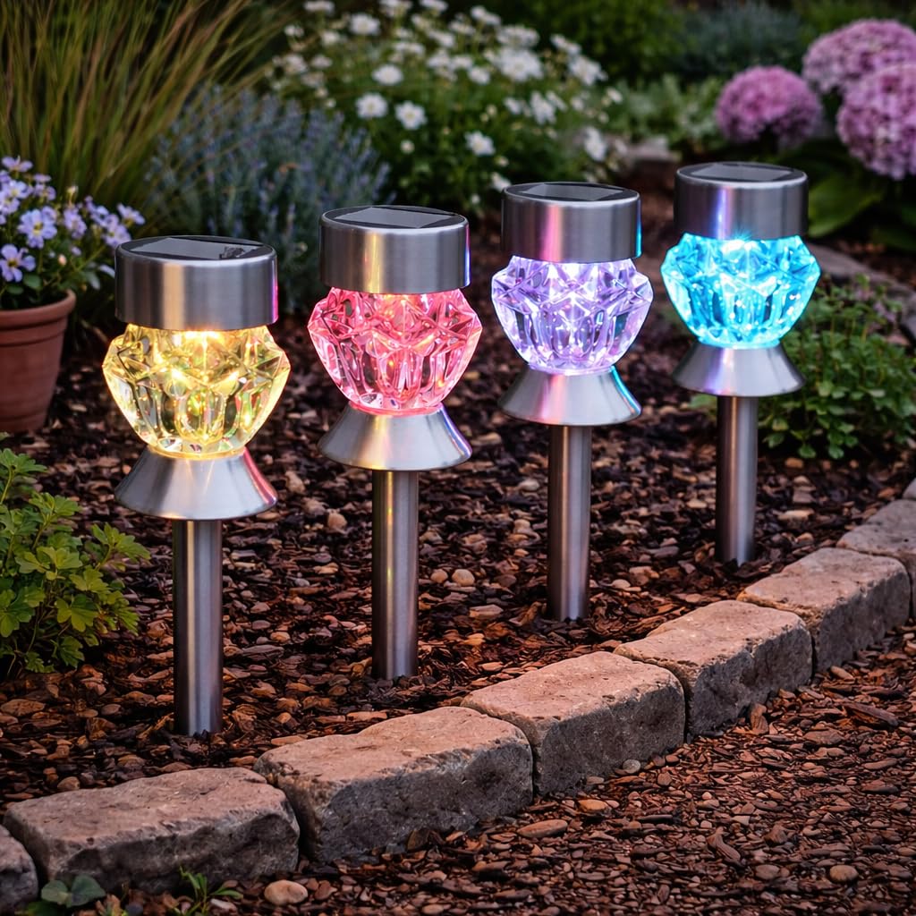 Tuinverlichting op zonne-energie LED-tuinverlichting op zonne-energie warm wit zonnelamp buiten, verpakking van 8 stuks IP65 waterdicht roestvrij staal, ideaal voor terras, gazon, tuinpaden enz