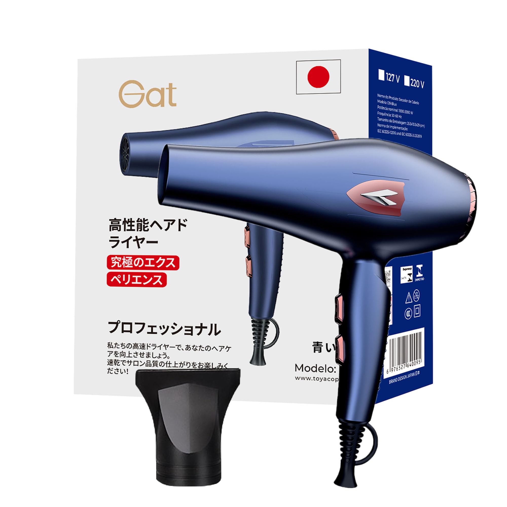 Gat Secador de Cabelo Profissional 1800W – Potente Motor Turbo, Rápida Secagem, Controle